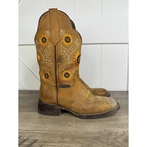 Sunflower Cowboy Boots Brown Leather Square Toe Rodeo Western Festival Womens 7